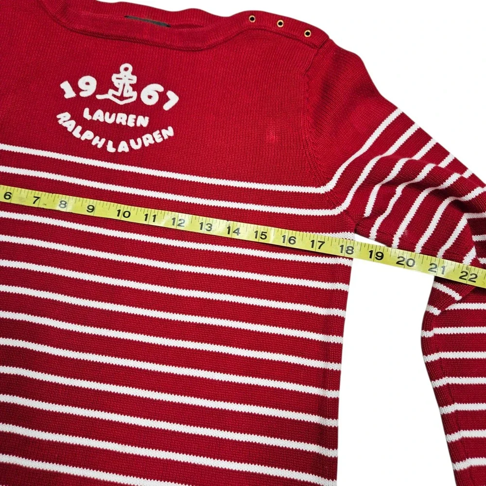 Lauren Ralph Lauren Vintage 90s 1967 Anchor Stripe Knit Top Nautical Red White S
